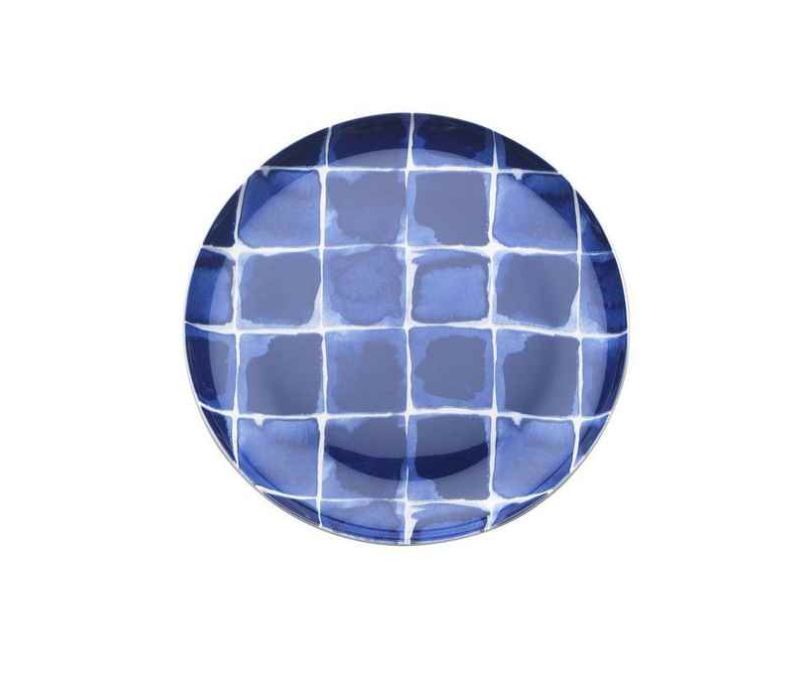 Porcelanowy płytki talerz granatowy w kratkę INDIGO
