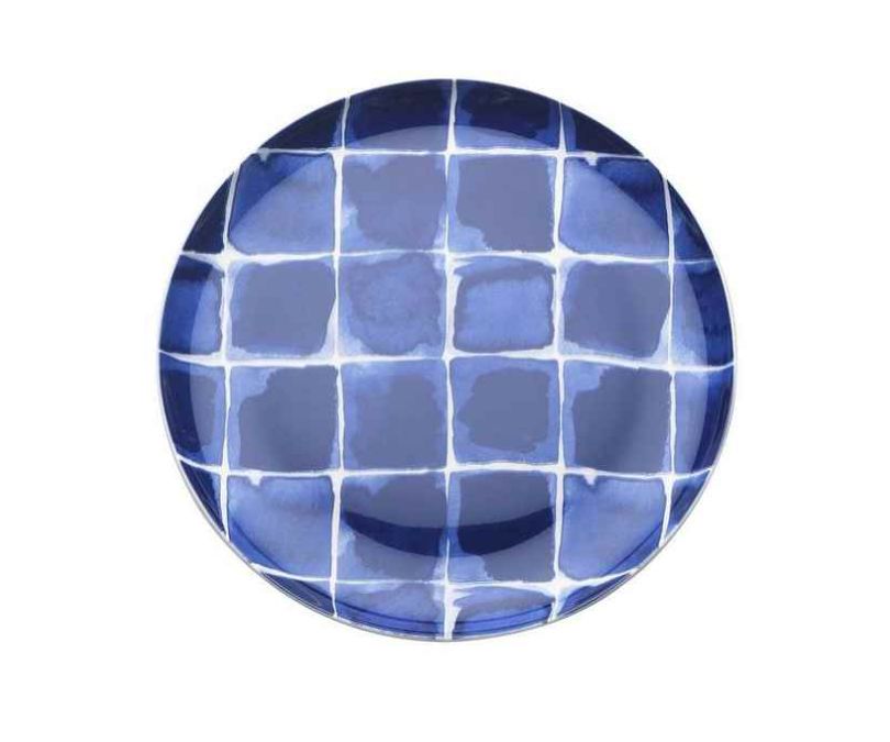 Porcelanowy płytki talerz granatowy w kratkę INDIGO