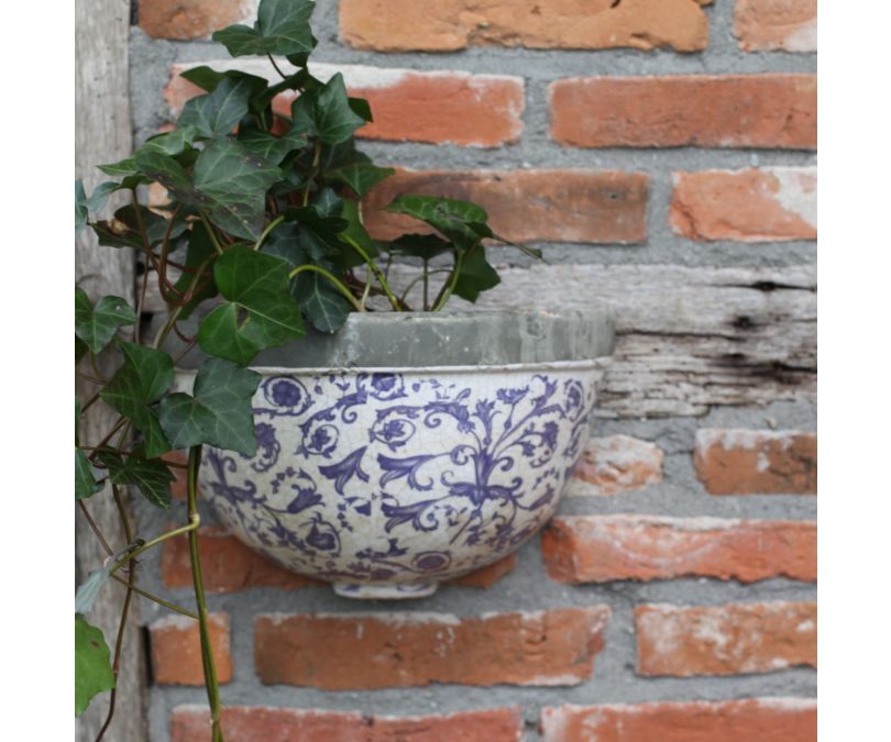 Donica ceramiczna podwieszana niebiesko-biała