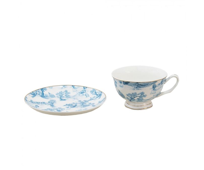 Filiżanka porcelanowa biało-niebieska zestaw 6 szt.
