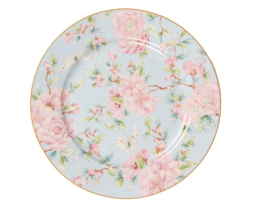 Talerz porcelanowy śniadaniowy różowe kwiaty zestaw 6 szt.