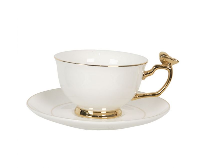 Filiżanka do herbaty ze złotym ptaszkiem porcelana