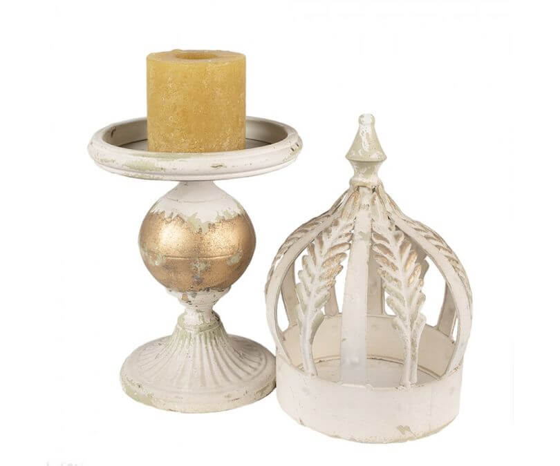 Świecznik złoty biały styl romantyczny korona