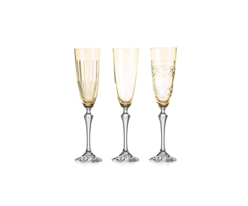 Kieliszki do szampana prosecco 3 sztuki żółte Veranda huta julia