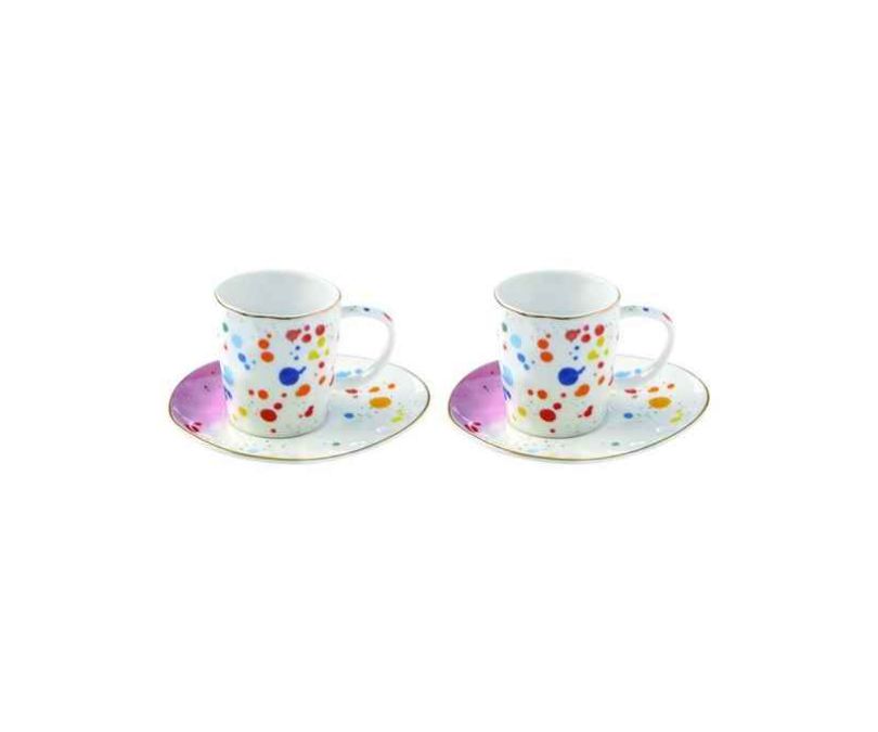 Zestaw 2 porcelanowych filiżanek espresso z talerzykami COLOUR SPLASH