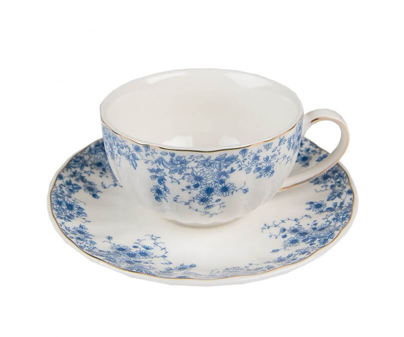 Filiżanka porcelanowa 200 ml niebieskie kwiaty zestaw 4 szt.