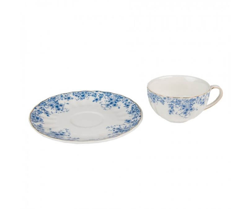 Filiżanka porcelanowa 200 ml niebieskie kwiaty zestaw 4 szt.