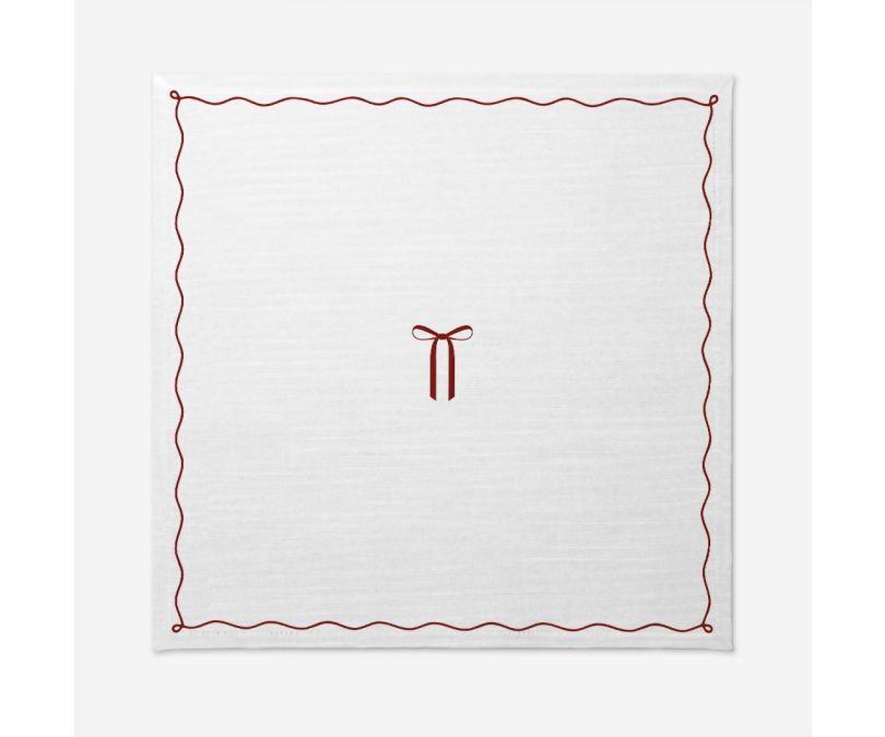 Obrus świąteczny biały czerwona kokarda