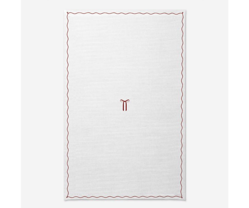 Obrus świąteczny biały czerwona kokarda