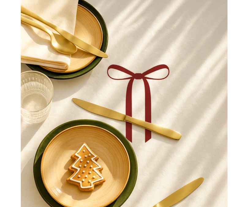 Obrus świąteczny biały czerwona kokarda