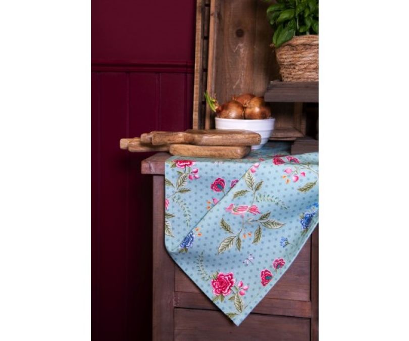 Bieżnik bawełniany niebieski w kwiaty 50x140 cm komplet 2 szt.