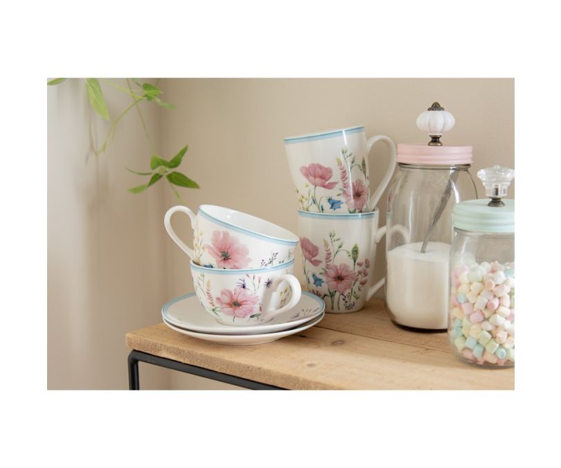 Kubek porcelanowy różowe kwiaty zestaw 6 szt.