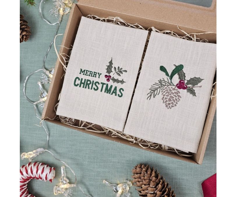 Serwetki świąteczne lniane zestaw 2 sztuk Merry Christmas