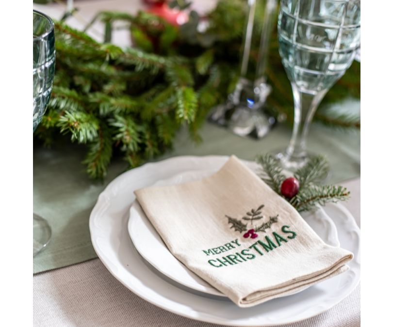 Serwetki świąteczne lniane zestaw 2 sztuk Merry Christmas