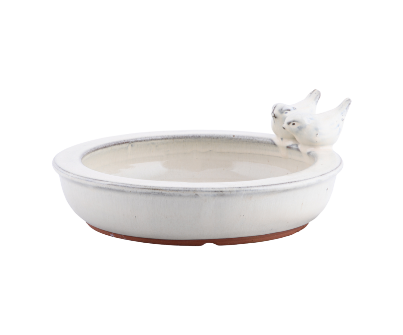 Poidełko basen dla ptaków - ceramiczne kremowe