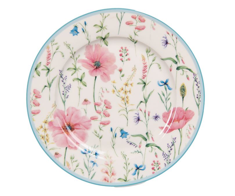 Talerz porcelanowy śniadaniowy różowe kwiaty zestaw 6 szt.