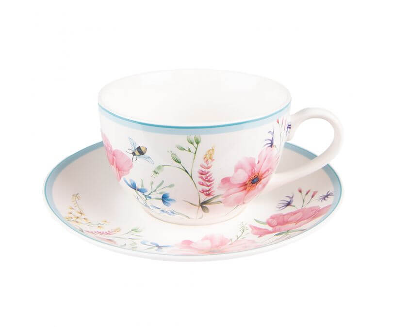 Filiżanka porcelanowa 230 ml różowe kwiaty zestaw 6 szt.