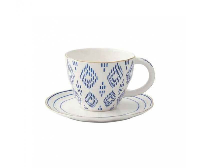 Porcelanowa filiżanka z talerzykiem romb 280 ml NEW ELEGANCE