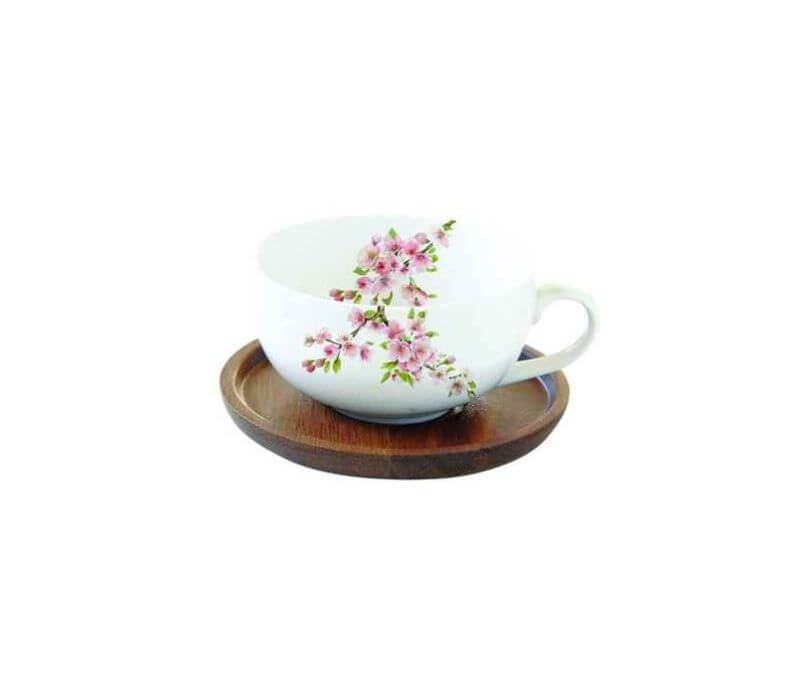 Filiżanka porcelanowa z podkładką akacjową SAKURA