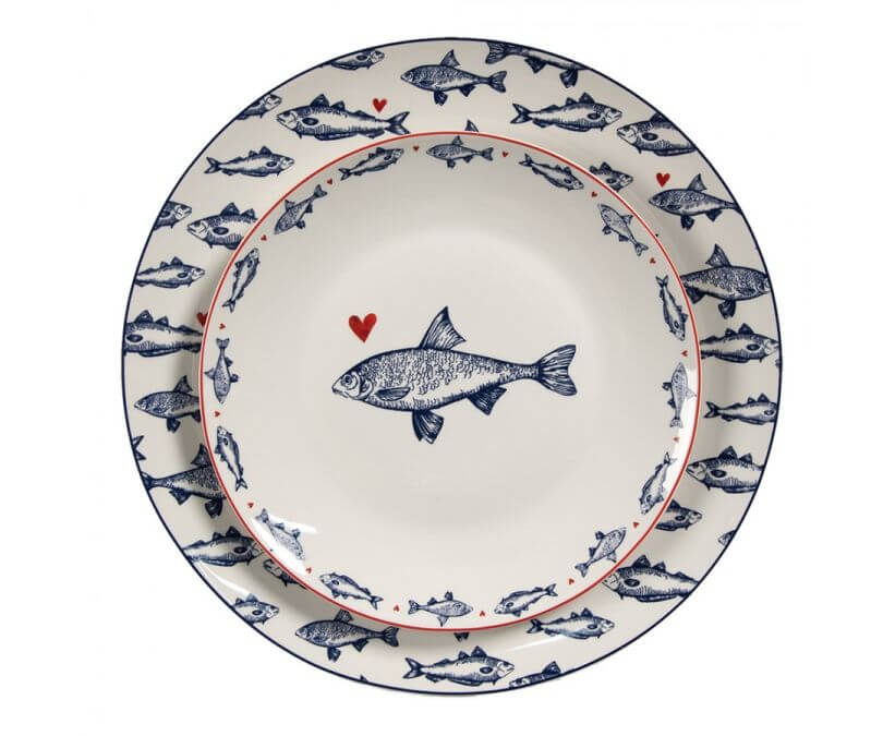 Talerz porcelanowy śniadaniowy rybki komplet 8 szt.