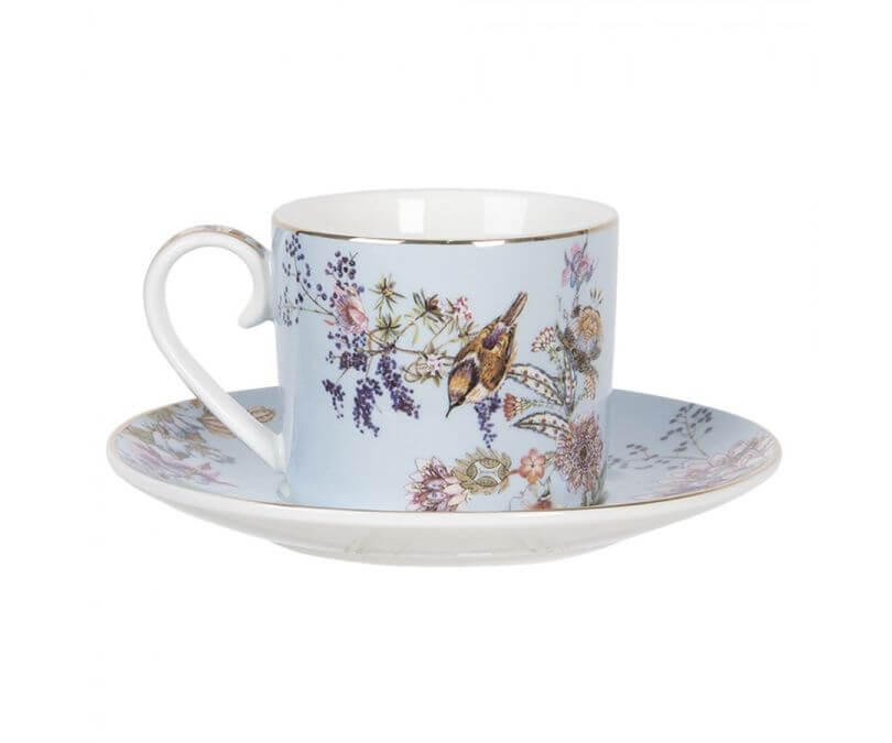 Filiżanka porcelanowa ptaki na niebieskim tle komplet 6 szt.