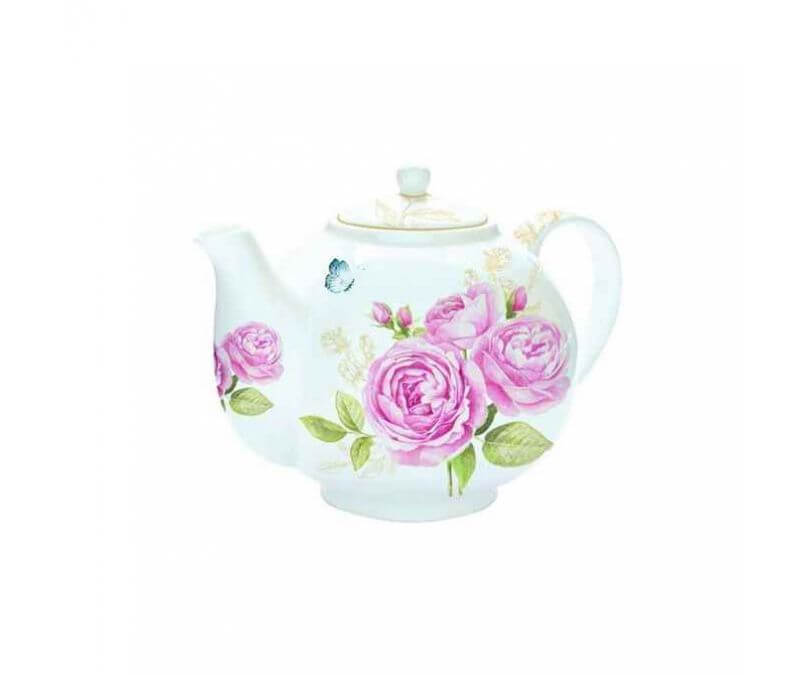 Porcelanowy czajnik z zaparzaczem w róże 1000 ml ROMANTIC