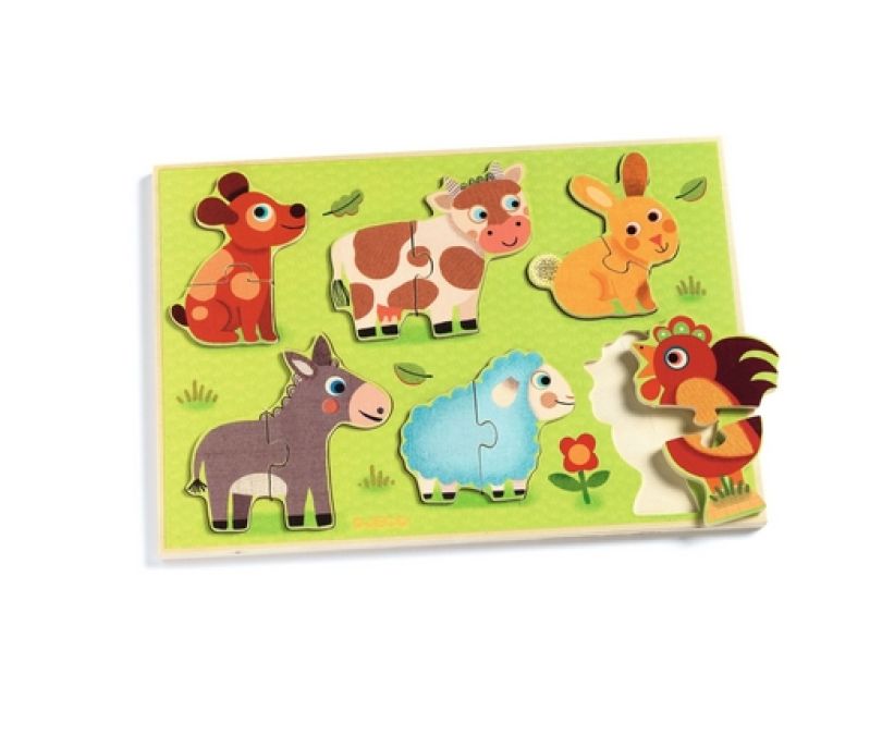 Puzzle Djeco drewniane dwuelementowe Coucou-cow 18 miesięcy