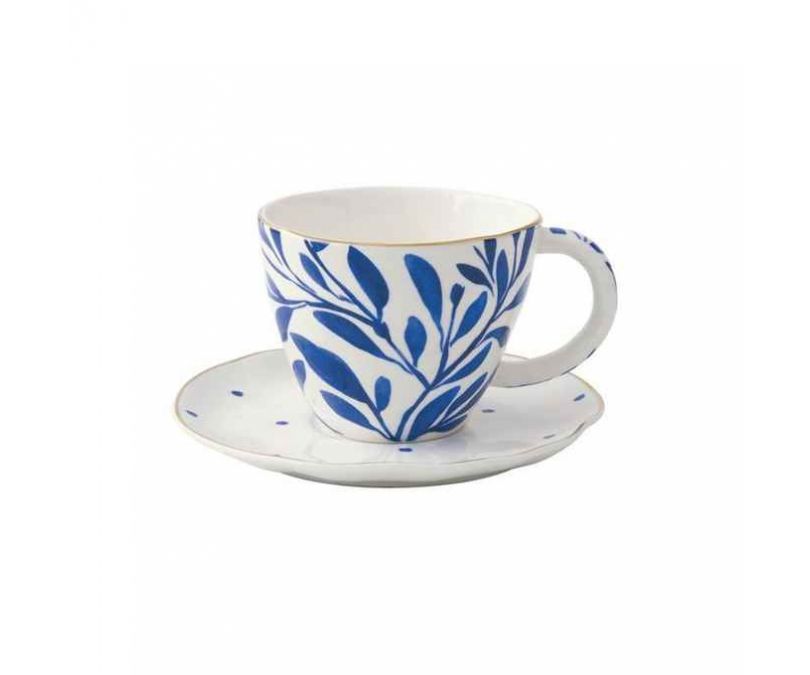Porcelanowa filiżanka z talerzykiem liście 280 ml NEW ELEGANCE