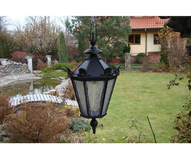 Lampa zewnętrzna sufitowa wisząca żeliwna lampion mały