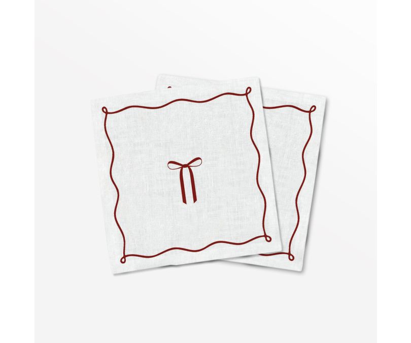 Serwetki świąteczne białe czerwona kokarda 2 szt. 40x40 cm