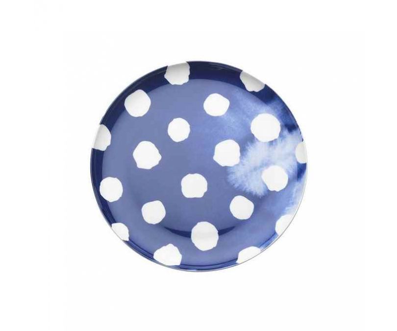 Porcelanowy płytki talerz granatowy w kropki INDIGO