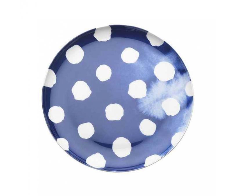 Porcelanowy płytki talerz granatowy w kropki INDIGO