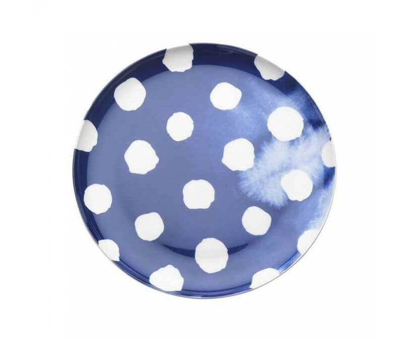 Porcelanowy płytki talerz granatowy w kropki INDIGO