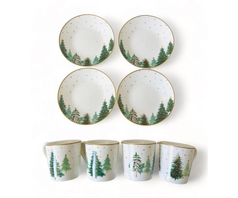 Filiżanka Porcelanowa Espresso Świąteczne Choinki w ozdobnym pudełku 100 ml 4 szt.