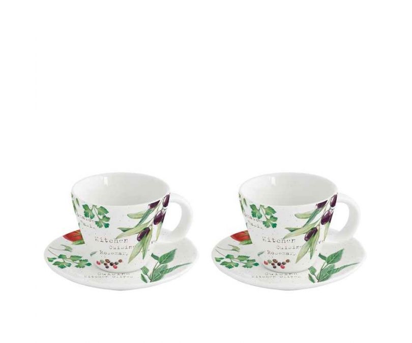 Zestaw 2 porcelanowych filiżanek espresso z talerzykami HOME & KITCHEN