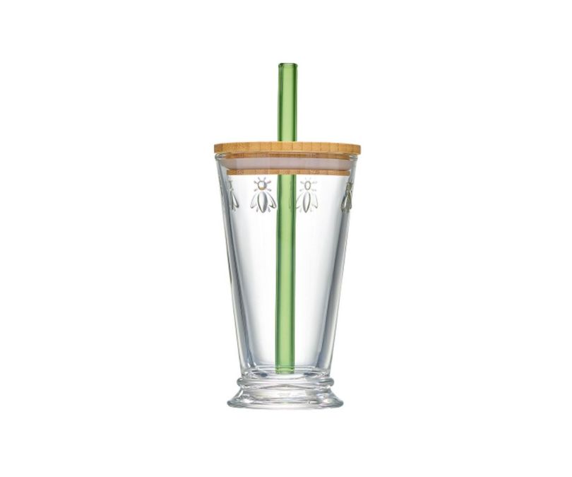 Szklanka ze szklaną słomką i pokrywką Pszczoła Abeille La Rochere 420 ml