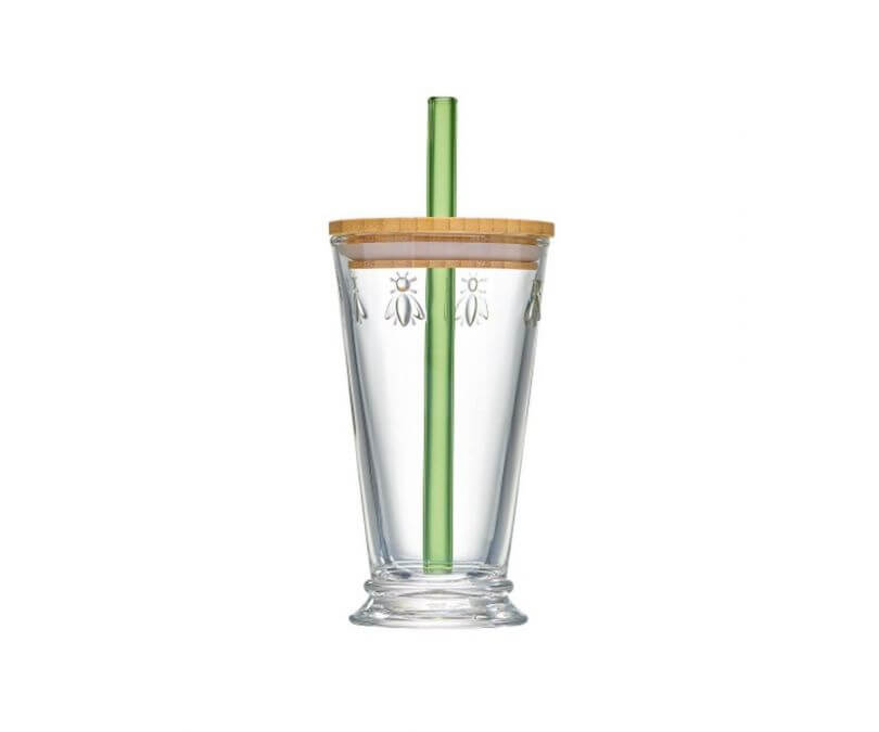 Szklanka ze szklaną słomką i pokrywką Pszczoła Abeille La Rochere 420 ml
