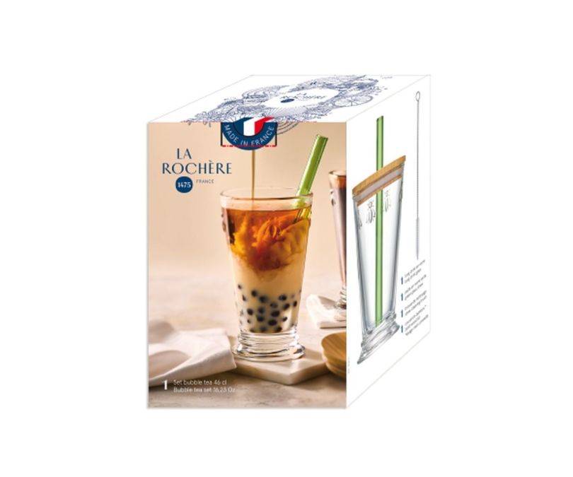 Szklanka ze szklaną słomką i pokrywką Pszczoła Abeille La Rochere 420 ml