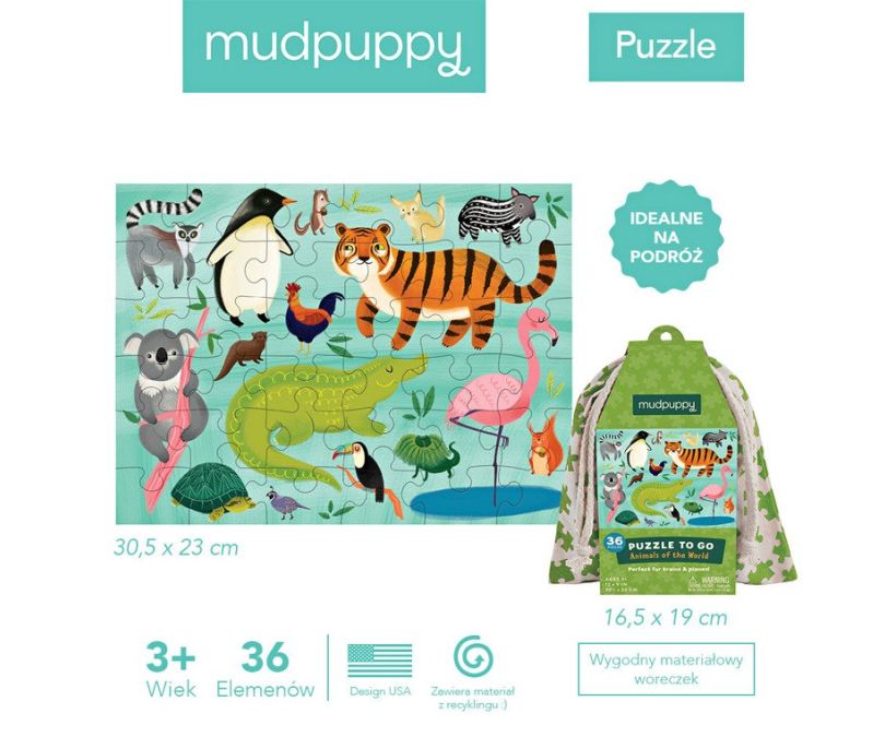 Mudpuppy. Puzzle podróżne w woreczku - Zwierzęta