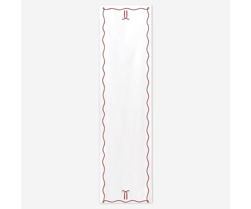 Bieżnik świąteczny biały czerwona kokarda