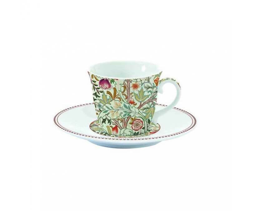 Porcelanowa filiżanka z talerzykiem zielona 200 ml WILLIAM MORRIS