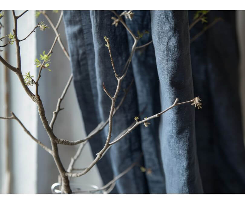 Zasłona lniana niebieska denim